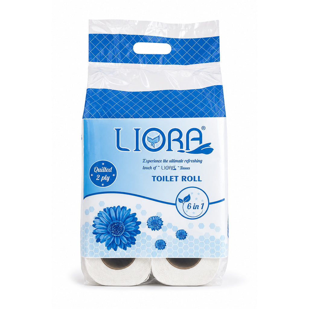 Liora 2 Ply Toilet Paper Roll | 185 Pulls × 6 Rolls | 1,110 Pulls (Pack of 2)