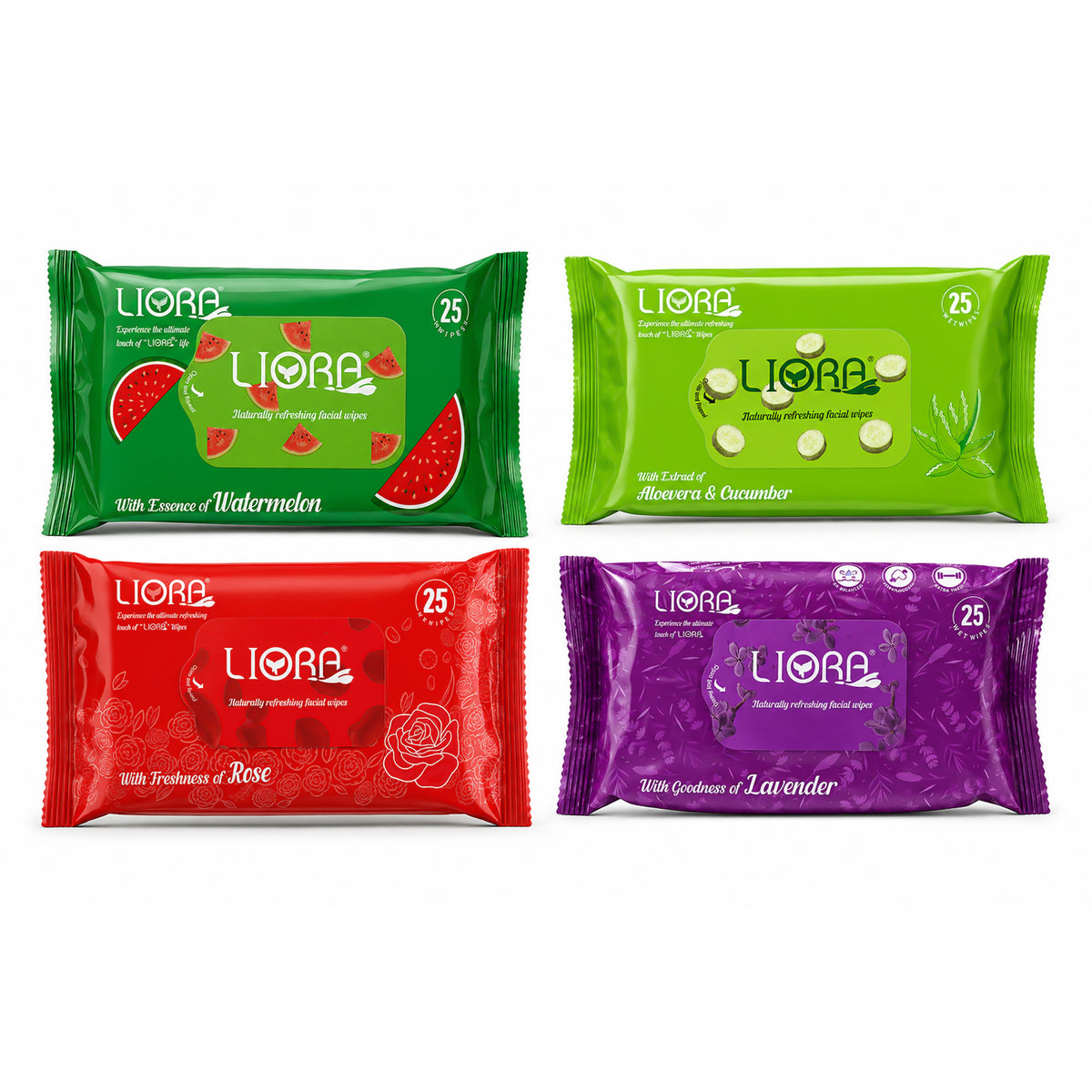 Liora Wet Wipes | 25 Wipes x 4 Packs | 100 Wipes (Pack of 2)