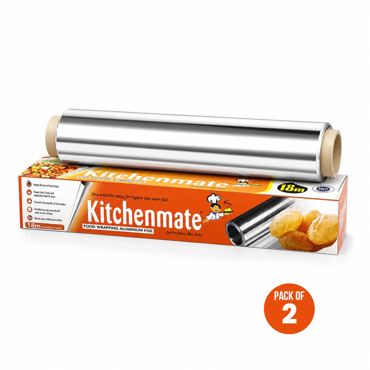 KitchenMate Silver Aluminium Foil | 18 Metres | 11 Microns (Pack of 2)
