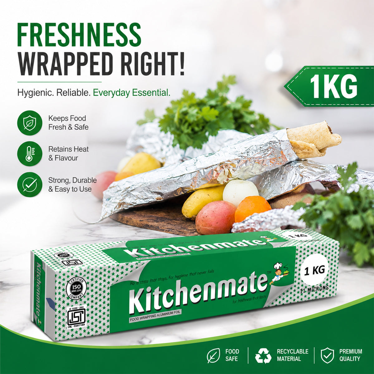 KitchenMate Jumbo Aluminium Foil | 1 kg | 18 Microns (Pack of 2)