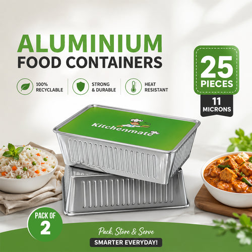 KitchenMate Aluminium Food Containers | 25 Pieces | 11 Microns (Pack of 2)