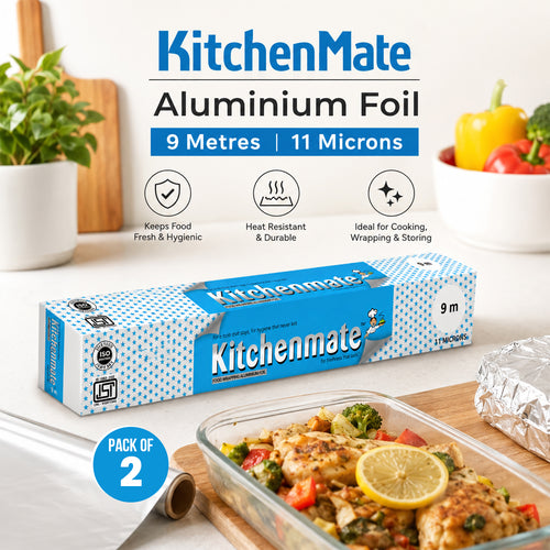 KitchenMate Aluminium Foil | 9 Metres | 11 Microns (Pack of 2)