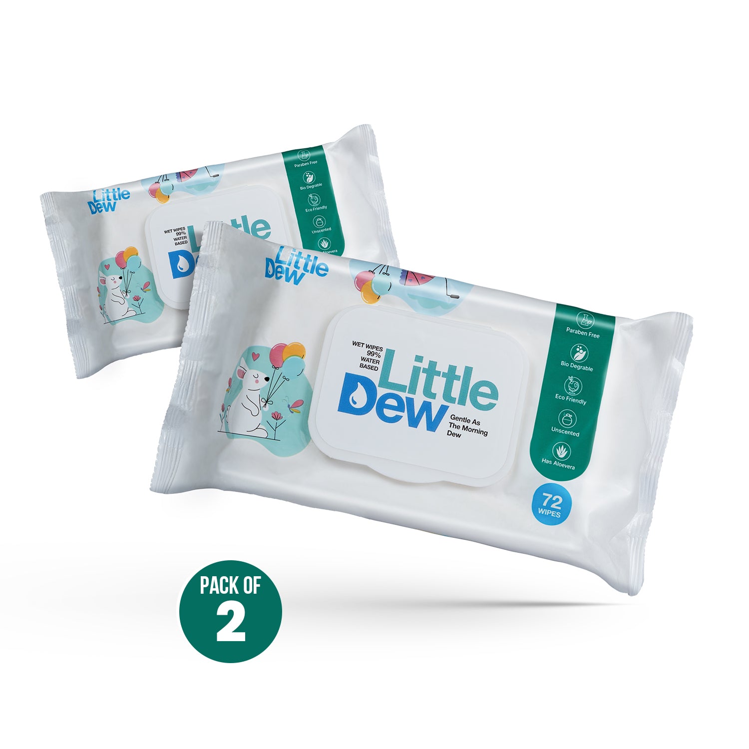 Little Dew 99% Pure Water Baby Wipes | 72 Wipes (Pack of 2)