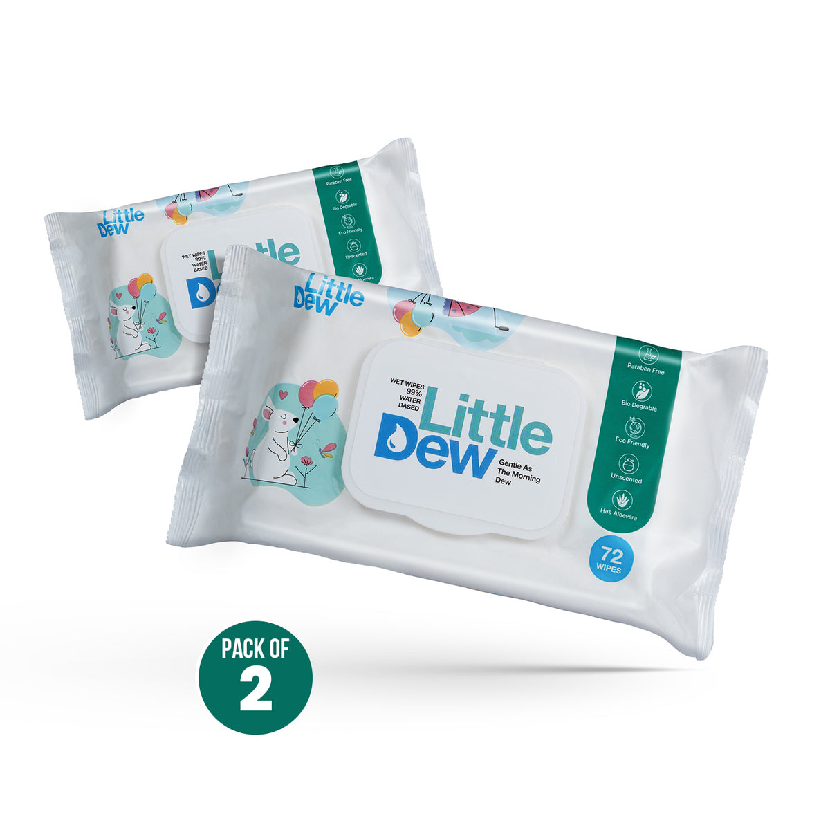 Little Dew 99% Pure Water Baby Wipes | 72 Wipes (Pack of 2)
