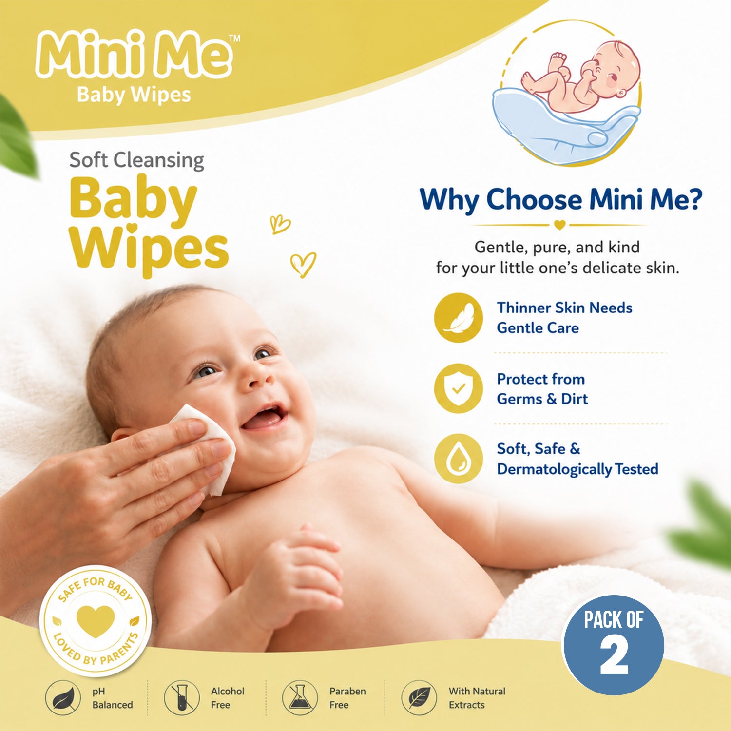 Mini Me Soft Cleansing Baby Wipes with Aloe Vera & Vitamin E | 72 Wipes (Pack of 2)