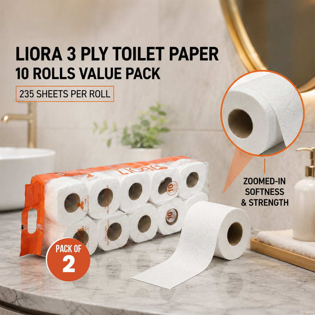 Liora 3 Ply Toilet Paper Roll | 235 Pulls × 10 Rolls | 2,350 Pulls (Pack of 2)