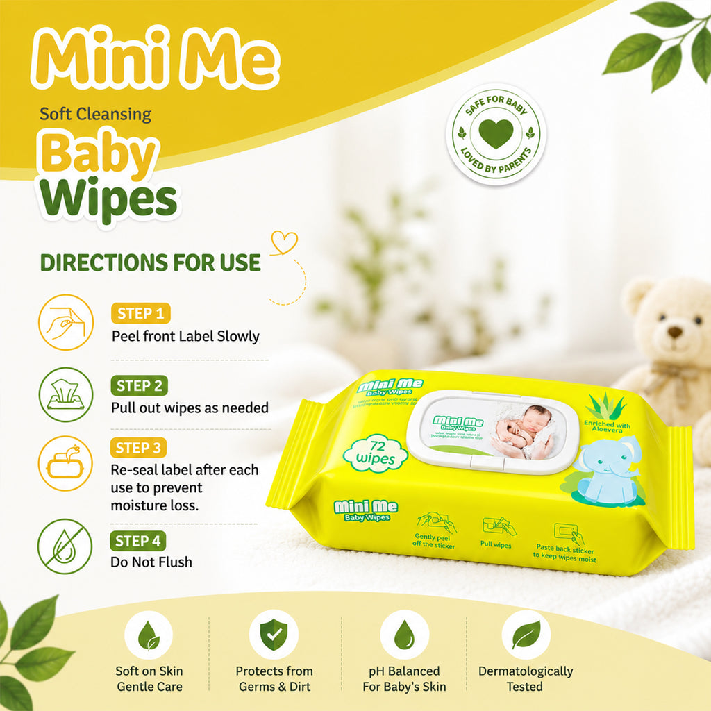 Mini Me Soft Cleansing Baby Wipes with Aloe Vera & Vitamin E | 72 Wipes (Pack of 2)