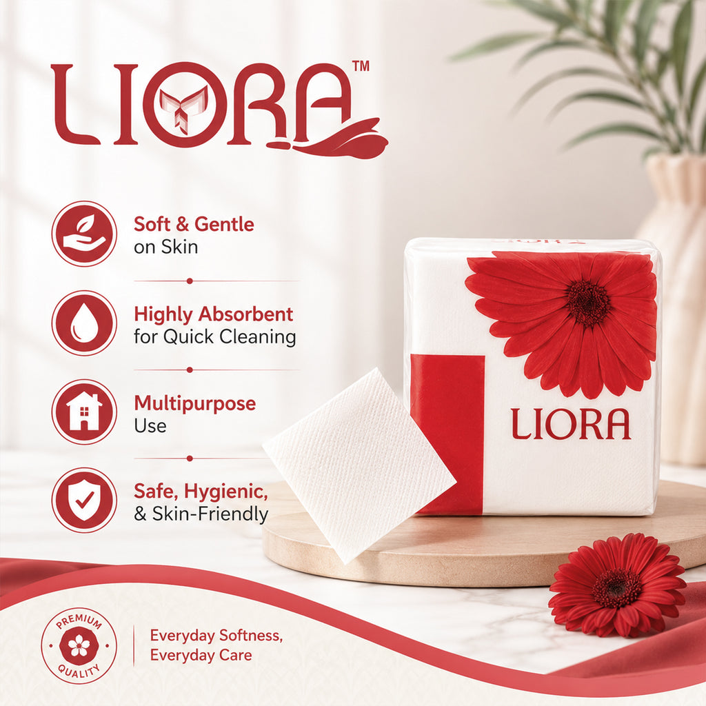 Liora 1 Ply Tissue Paper Napkins | 100 Pulls | 20 × 23 cm (Pack of 10)