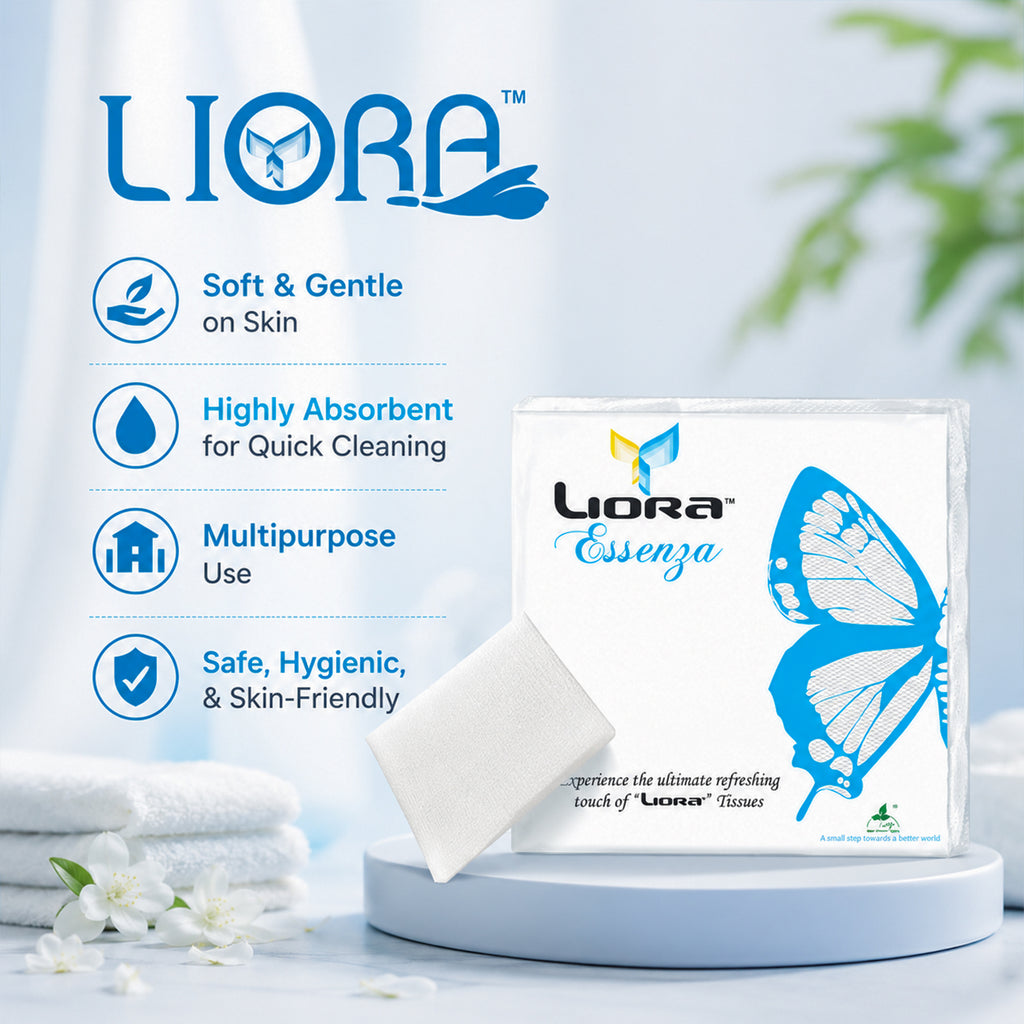 Liora 2 Ply Tissue Paper Napkins | 50 Pulls | 33 × 33 cm (Pack of 10)
