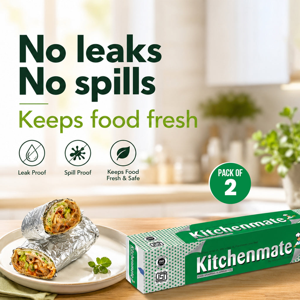 KitchenMate Jumbo Aluminium Foil | 1 kg | 18 Microns (Pack of 2)