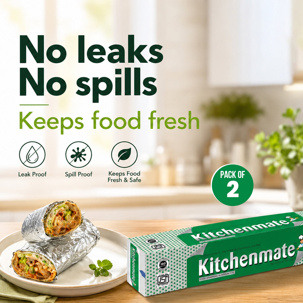 KitchenMate Jumbo Aluminium Foil | 1 kg | 18 Microns (Pack of 2)