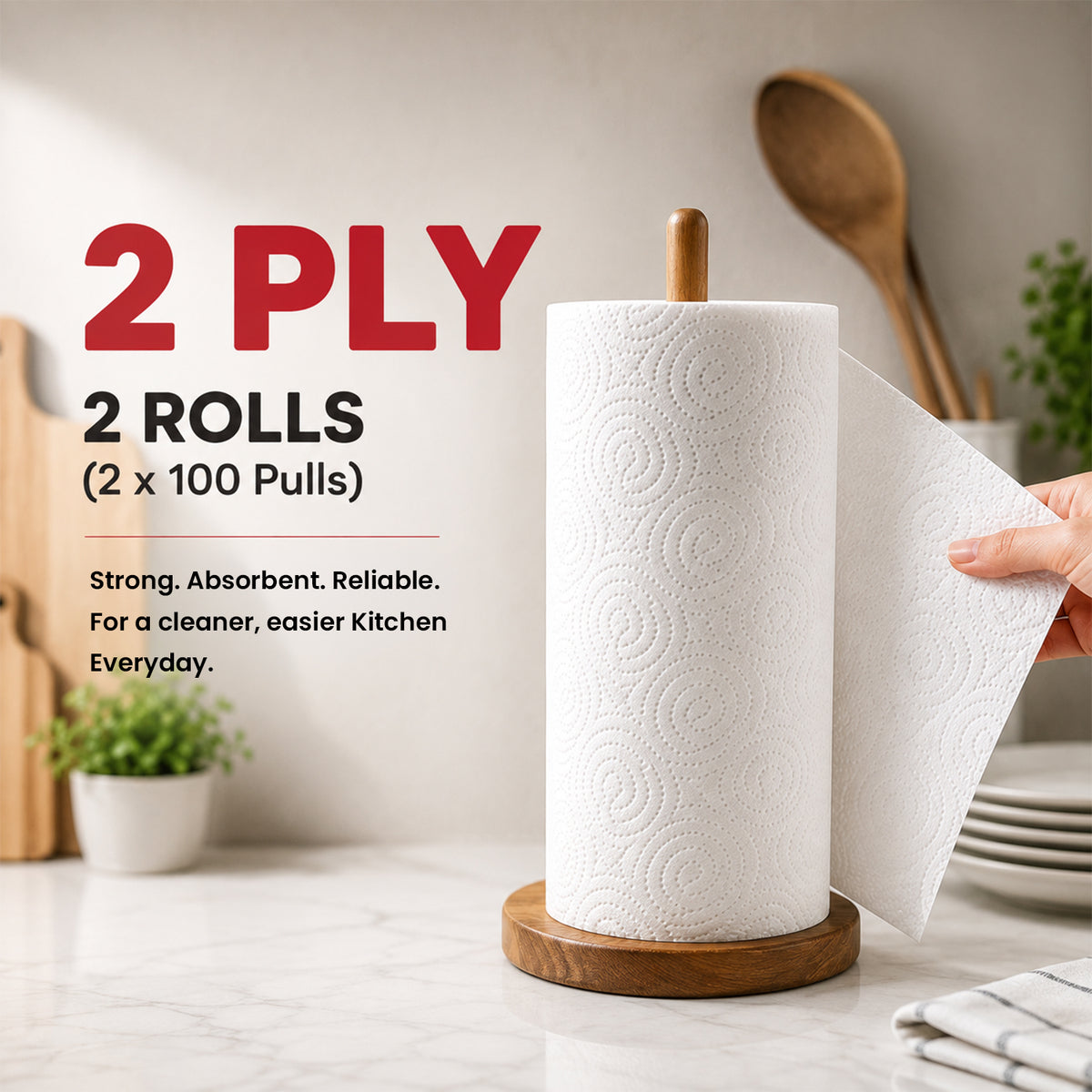 Liora 2 Ply Kitchen Tissue/Towel Roll | 100 Pulls × 2 Rolls | 200 Pulls (Pack of 2)
