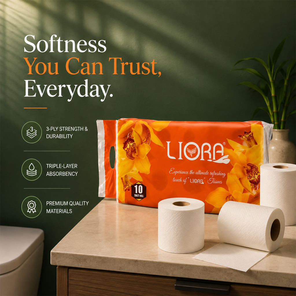 Liora 3 Ply Toilet Paper Roll | 235 Pulls × 10 Rolls | 2,350 Pulls (Pack of 2)