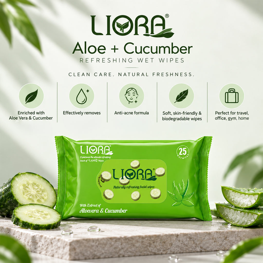 Liora Aloe + Cucumber Refreshing Wet Wipes | 25 Wipes Each (Pack of 3)