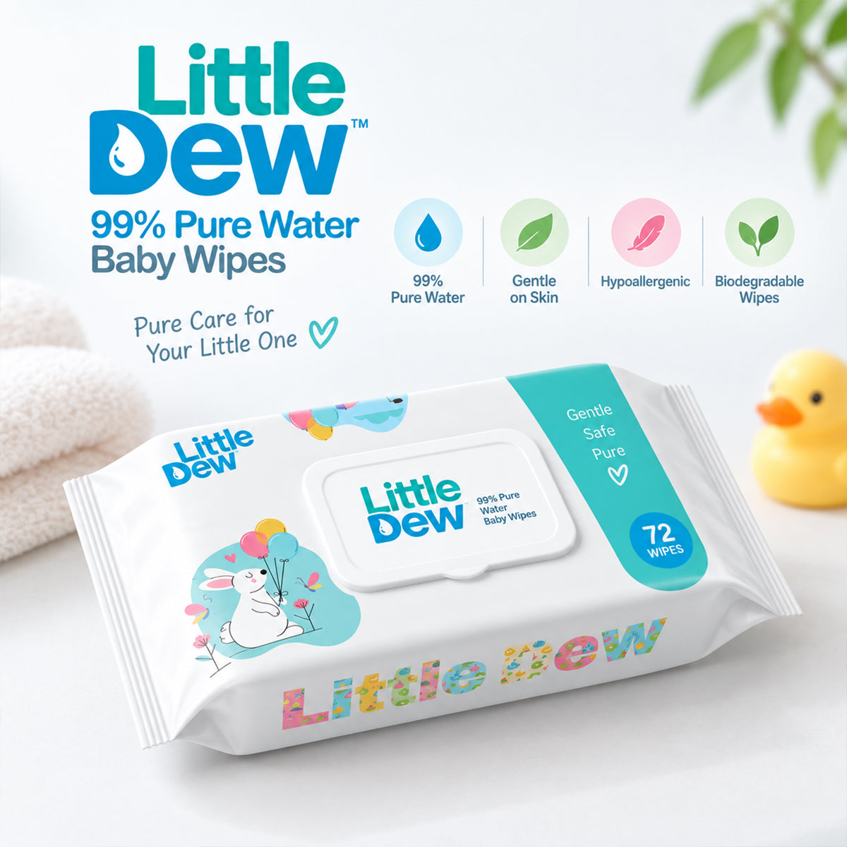 Little Dew 99% Pure Water Baby Wipes | 72 Wipes (Pack of 2)