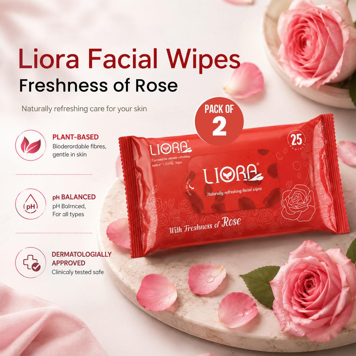 Liora Wet Wipes | 25 Wipes x 4 Packs | 100 Wipes (Pack of 2)